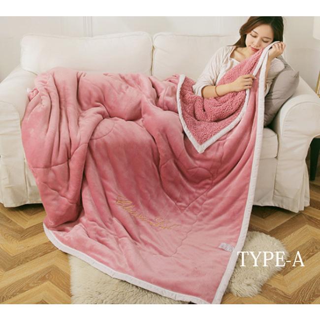 タオルケット ブランケット 1.5M 2M 中綿入り 2枚合わせ毛布 裏ボア