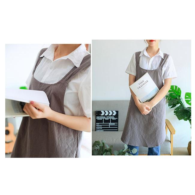 エプロン バッククロス 綿麻 ナチュラル おしゃれ 北欧 無地 ショート