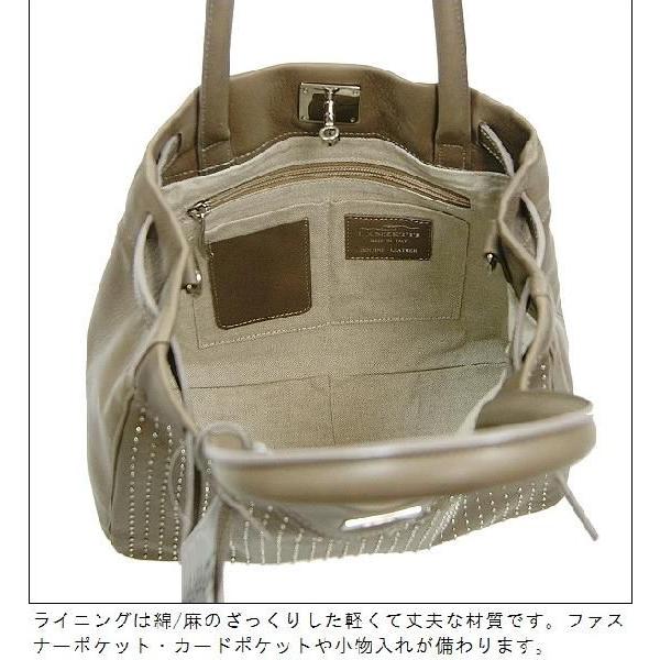 イタリア製 LANZETTI スタッズ ハンドバッグ ソフトレザー 黒 本革 