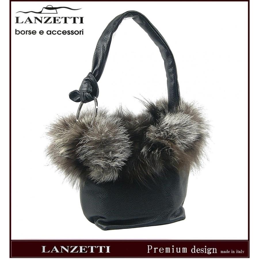 シルバーフォックスファー ワンハンドル ハンドバッグ レディースバッグ イタリア製 LANZETTI 本物志向の逸品