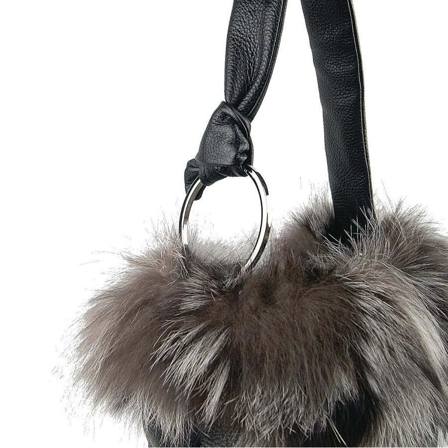 イタリア製 フォックスファー付き 本革 ワンショルダー ハンドバッグ