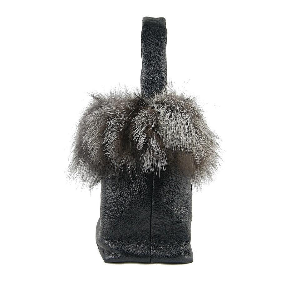 イタリア製 フォックスファー付き 本革 ワンショルダー ハンドバッグ