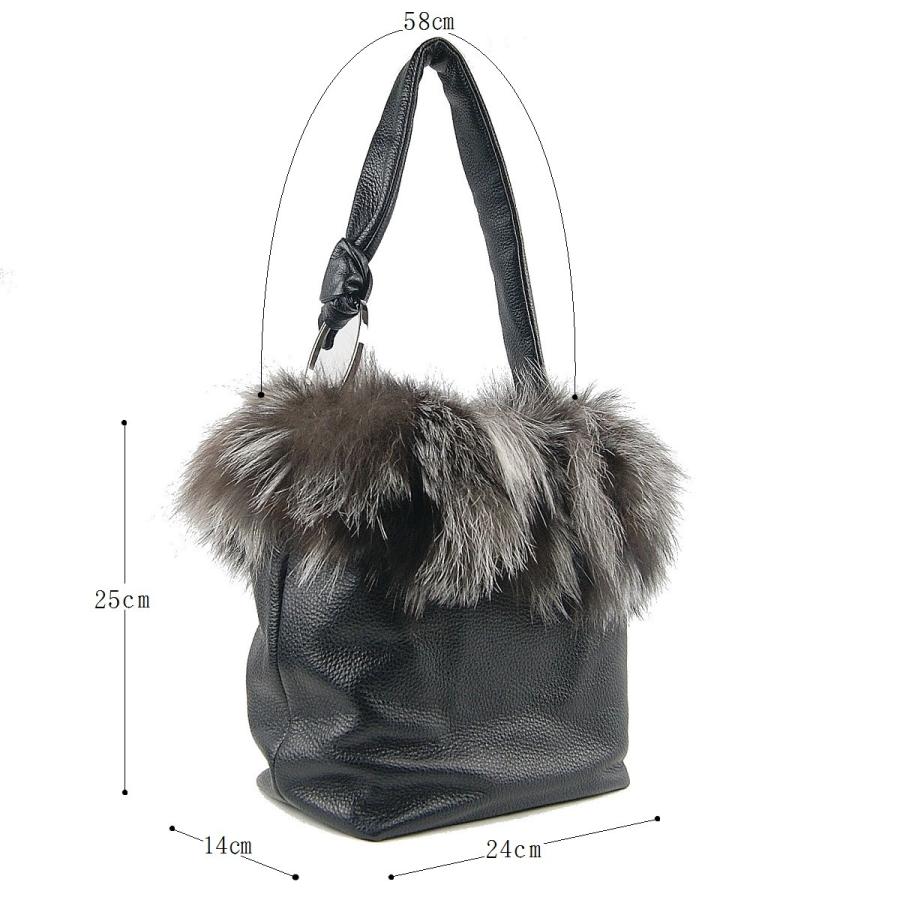 イタリア製 フォックスファー付き 本革 ワンショルダー ハンドバッグ