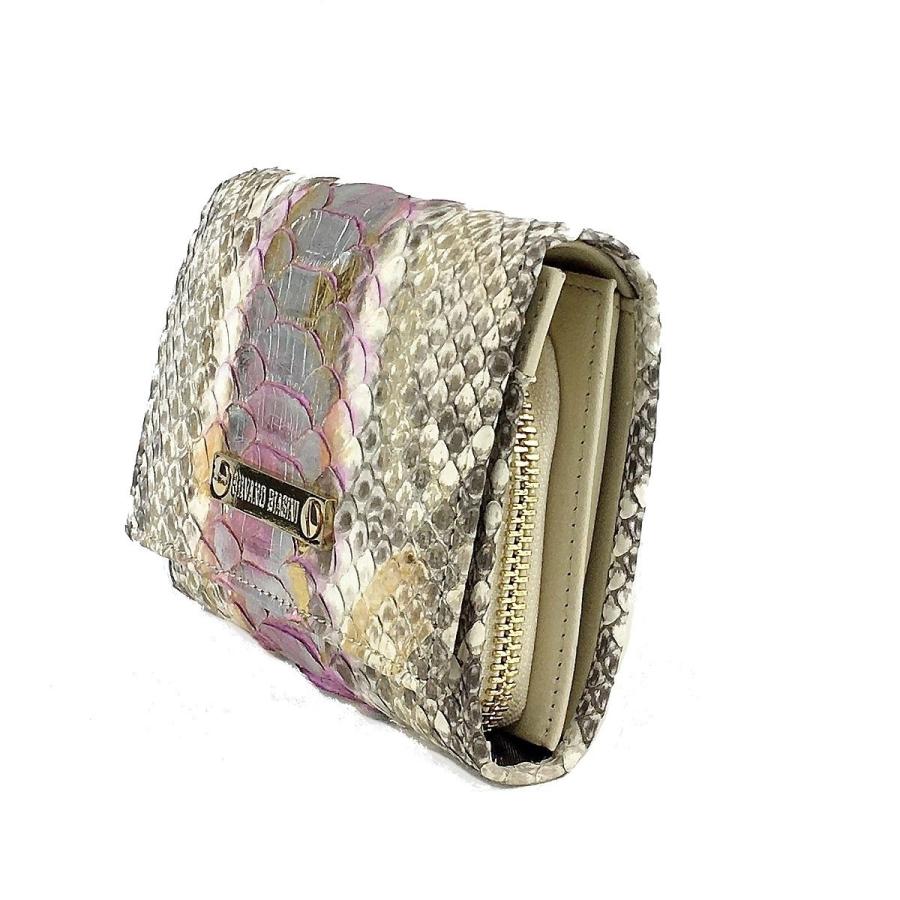 パイソン財布　折財布　本革　財布　パイソン　蛇革　ピンク ZOO ズー 篭染め 蛇革 ダイヤモンドパイソン ラウンドファスナー