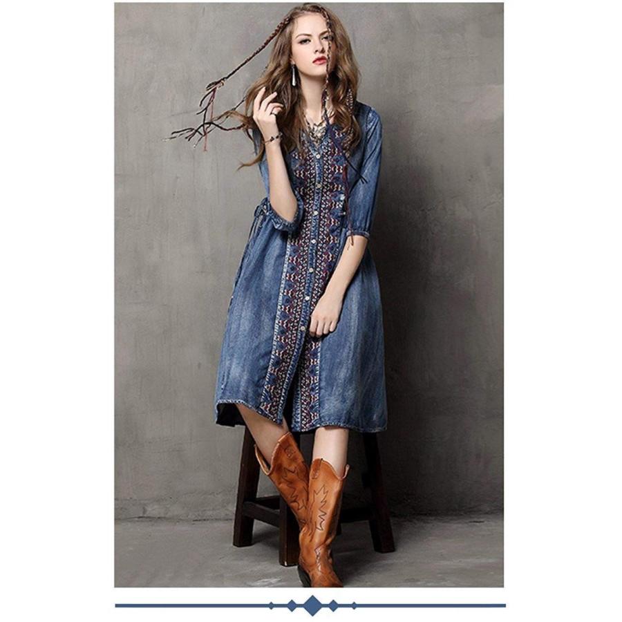 ジズル Zizzle レディース デニム柄 シャツワンピース ブルー 膝丈 ボヘミアン ファッション 向け Z001 Zizzle ボヘミアンファッション 通販 Yahoo ショッピング