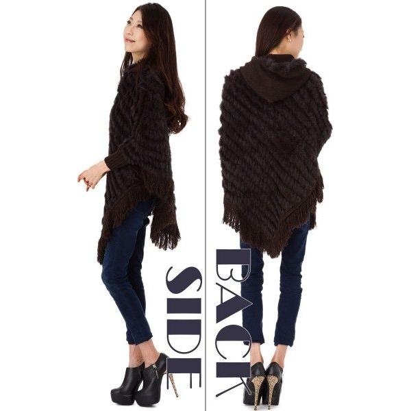 全3色 袖ありラビットファーポンチョ　フード＆フリンジ付き　087 |  | 02