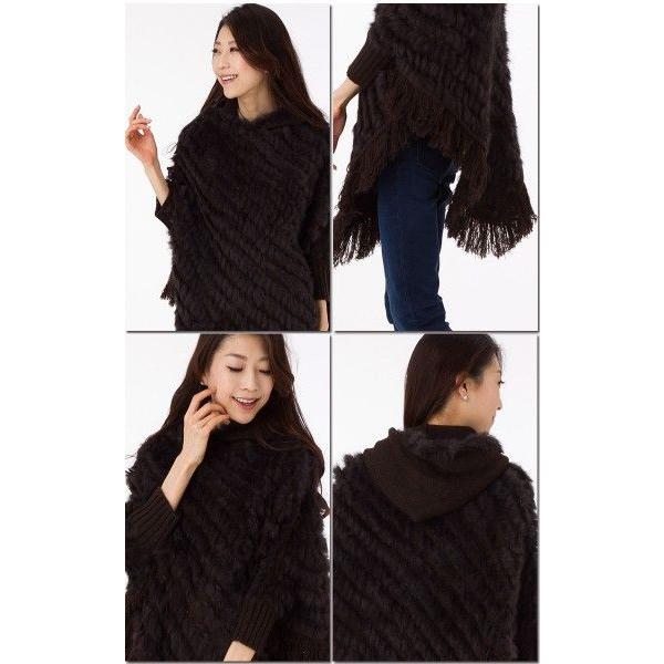 全3色 袖ありラビットファーポンチョ　フード＆フリンジ付き　087 |  | 04