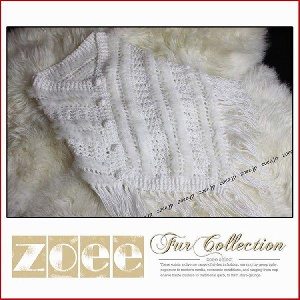 ケープ風ポンチョ　ふわふわラビットファー＆フリンジ付き　136wh　ホワイト | 