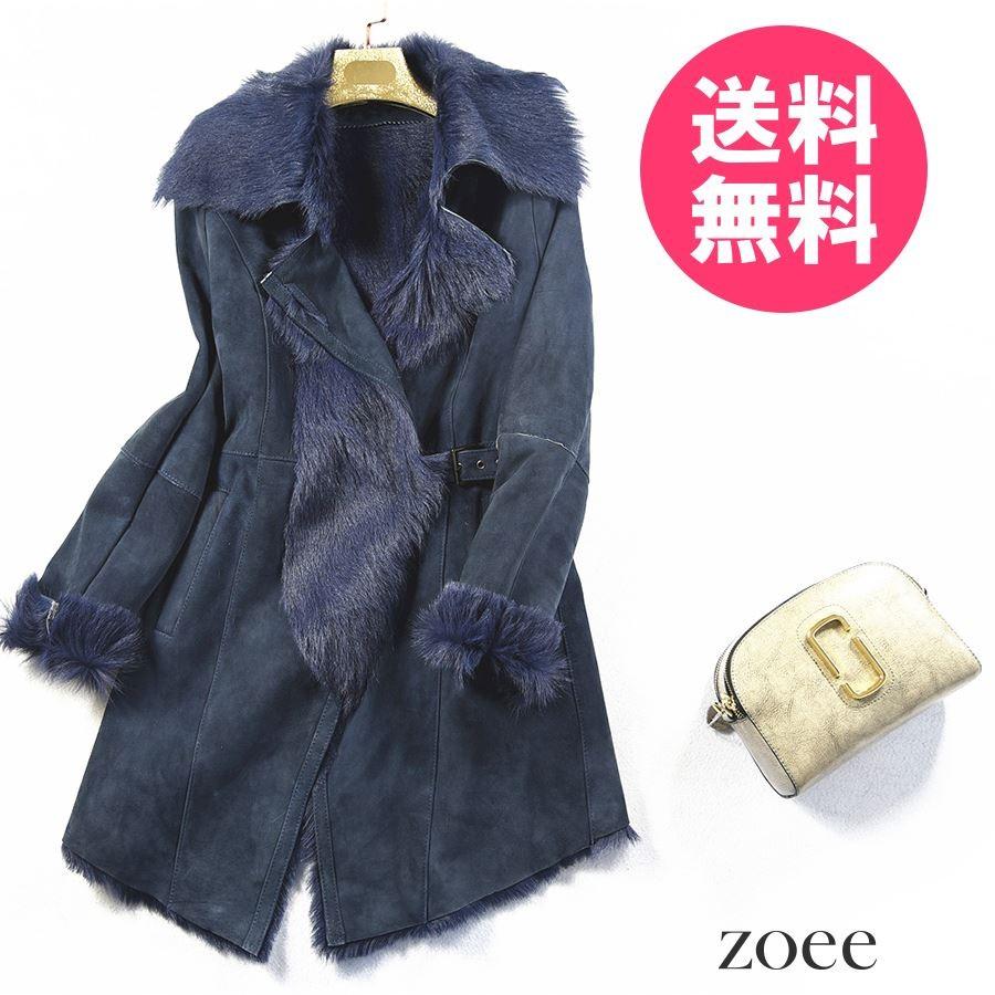 【1点限定販売】ラムムートンコート レディース 秋冬 切り替えデザイン ブルー M d113 | 