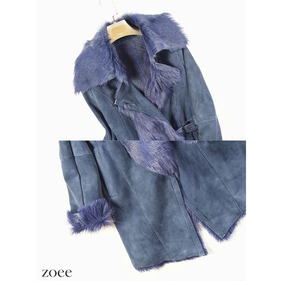【1点限定販売】ラムムートンコート レディース 秋冬 切り替えデザイン ブルー M d113 |  | 01