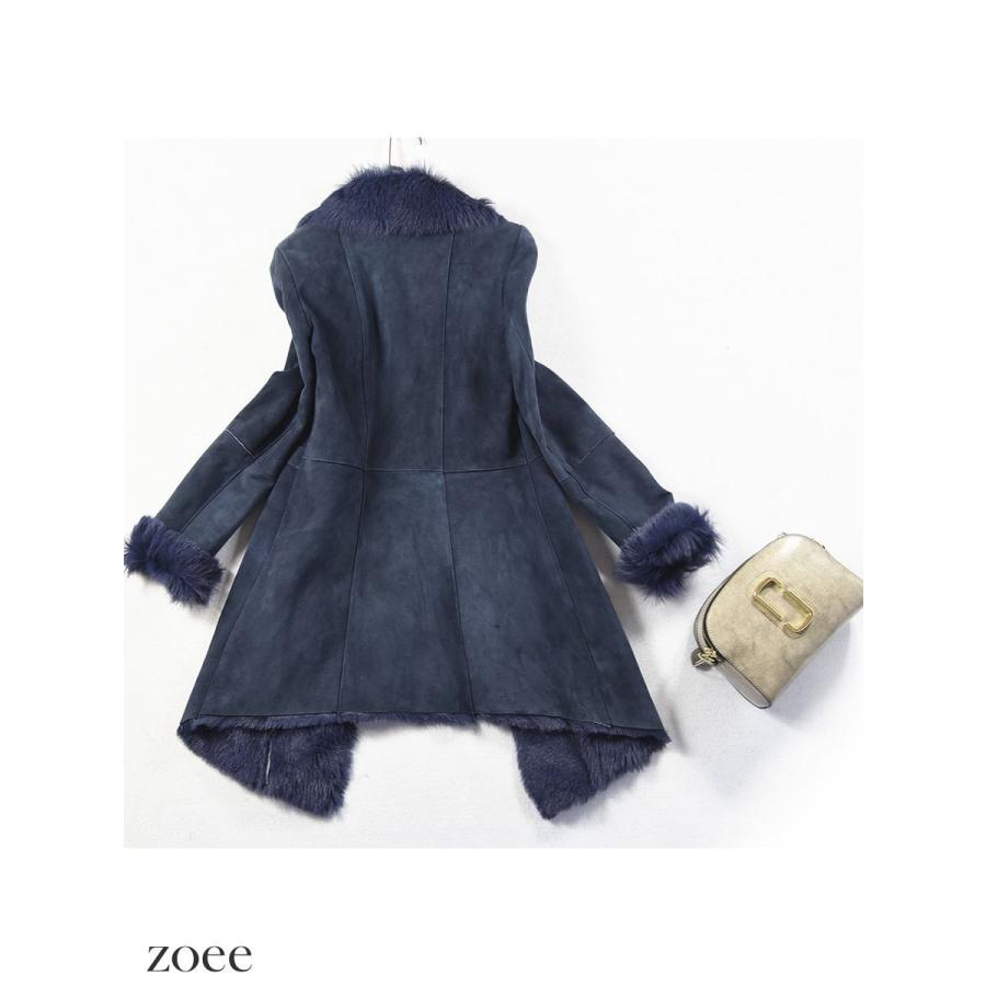 【1点限定販売】ラムムートンコート レディース 秋冬 切り替えデザイン ブルー M d113 |  | 03