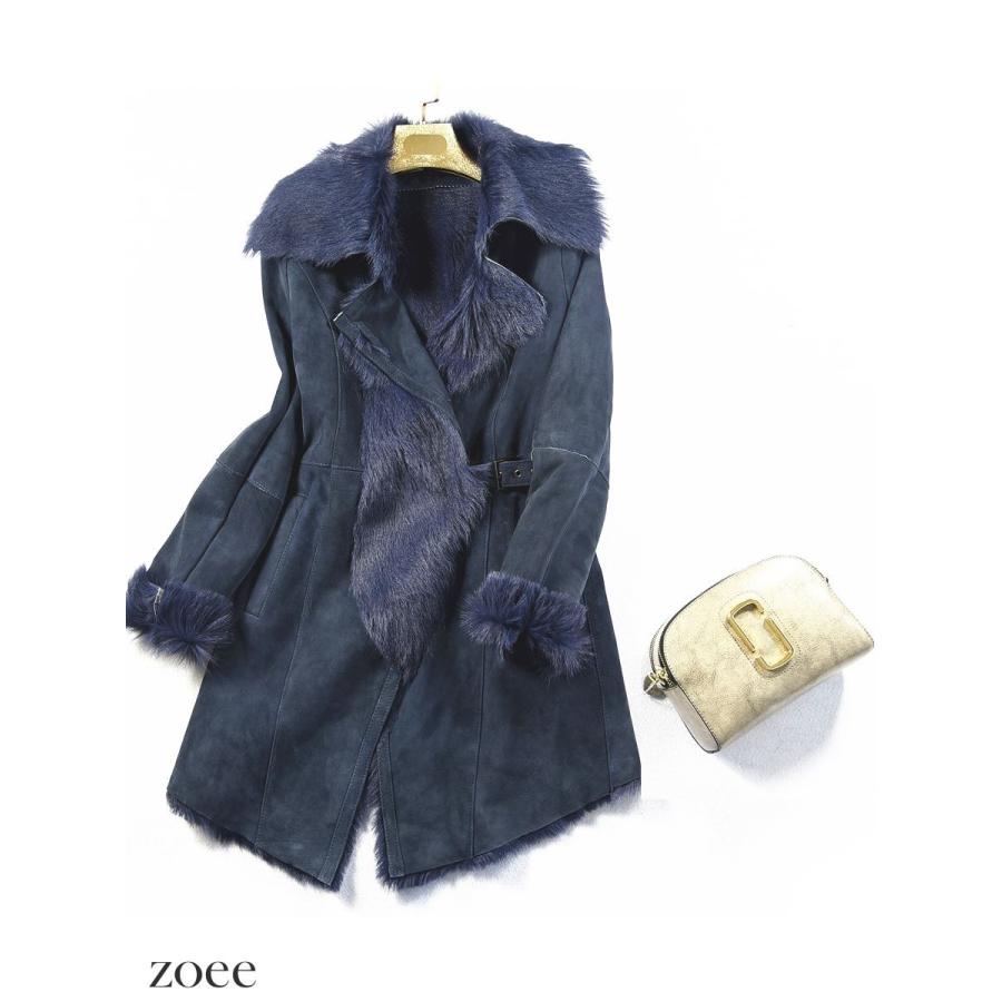 【1点限定販売】ラムムートンコート レディース 秋冬 切り替えデザイン ブルー M d113 |  | 04