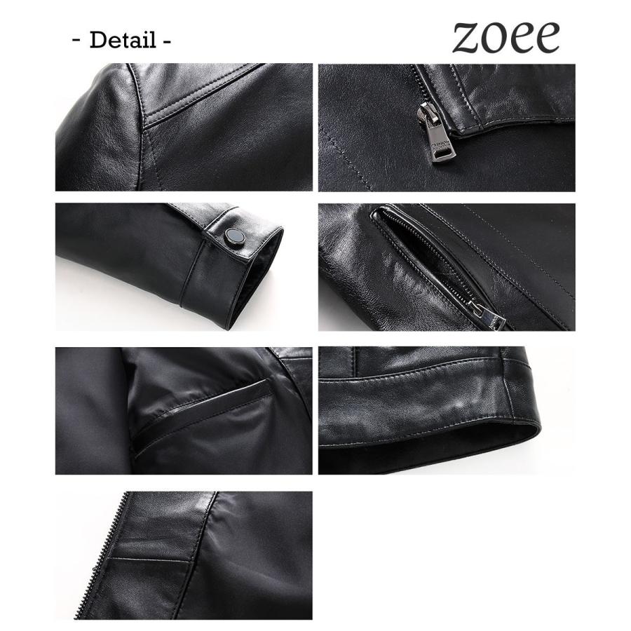 ライダースジャケット メンズ 秋冬 ラムレザー 本革 革ジャン シングル かっこいい 男前 無骨   アウター ジャケット ブラック L/2L/3L/4L/5L e003 |  | 03