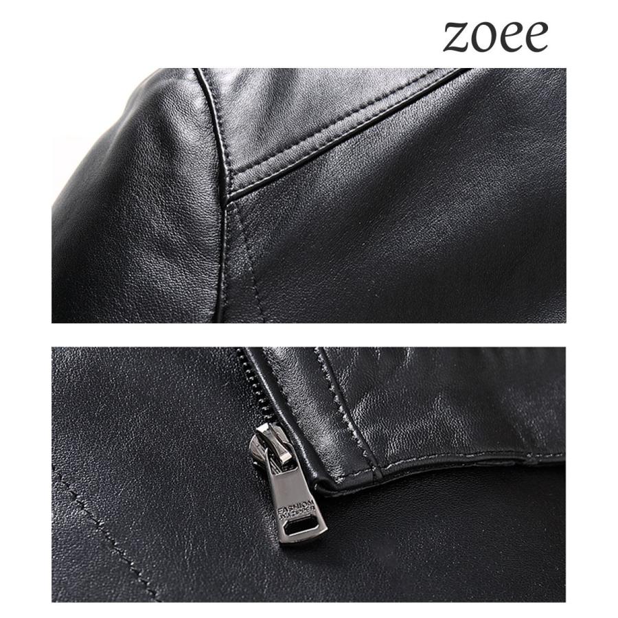 ライダースジャケット メンズ 秋冬 ラムレザー 本革 革ジャン シングル かっこいい 男前 無骨   アウター ジャケット ブラック L/2L/3L/4L/5L e003 |  | 04