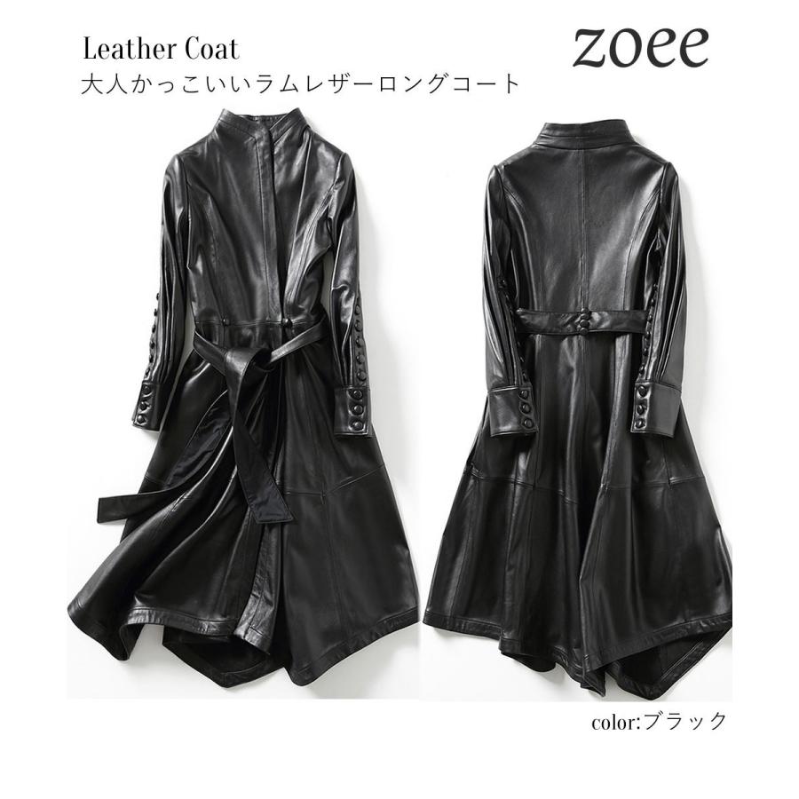 レザーコート レディース 秋冬 ロングコート ラムレザー ベルト付き 本革 ブラック M/L/2L/3L/4L e211 |  | 01