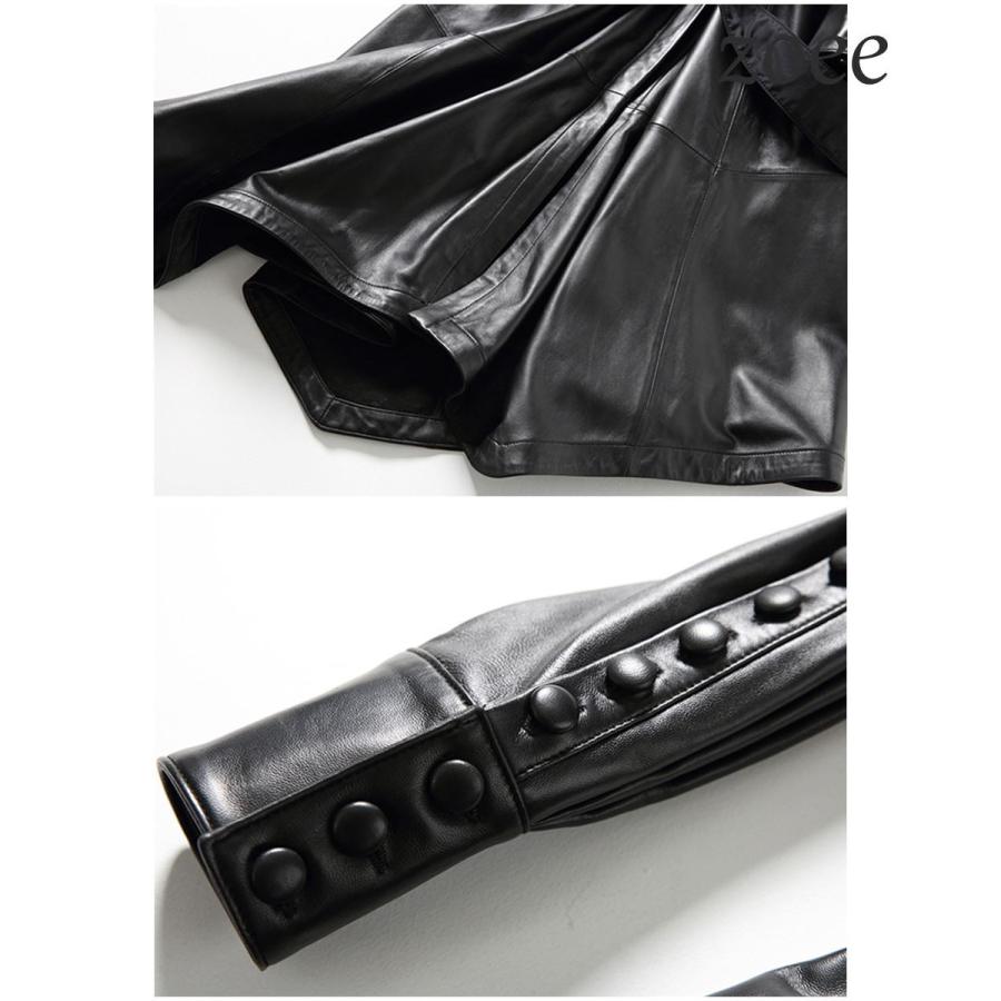レザーコート レディース 秋冬 ロングコート ラムレザー ベルト付き 本革 ブラック M/L/2L/3L/4L e211 |  | 04