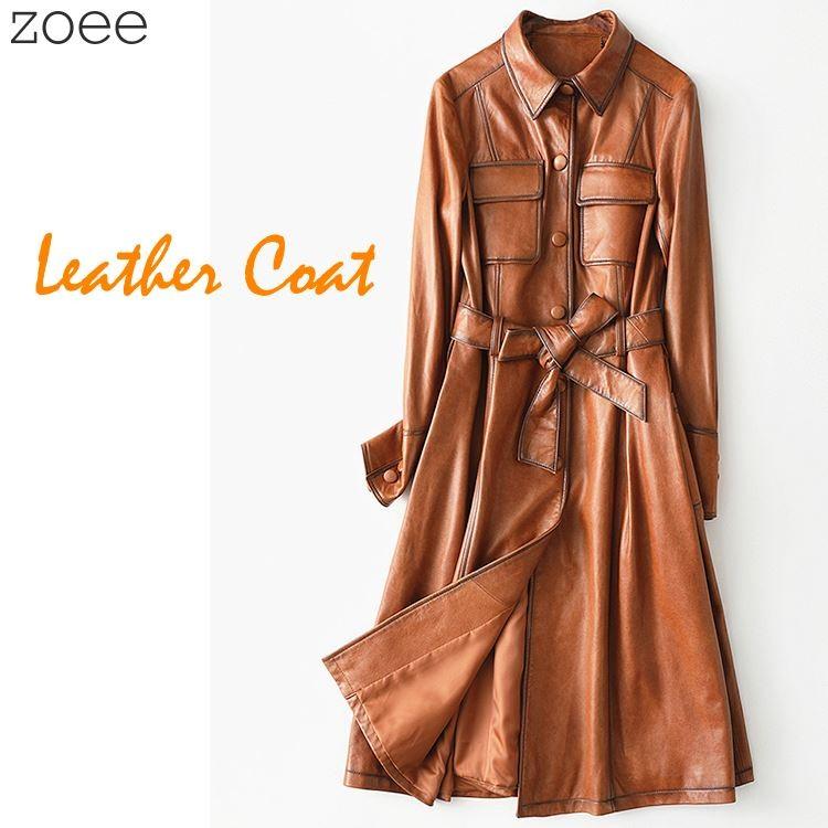 ステンカラーコート ラムレザーコート レディース 秋冬 冬物 本革