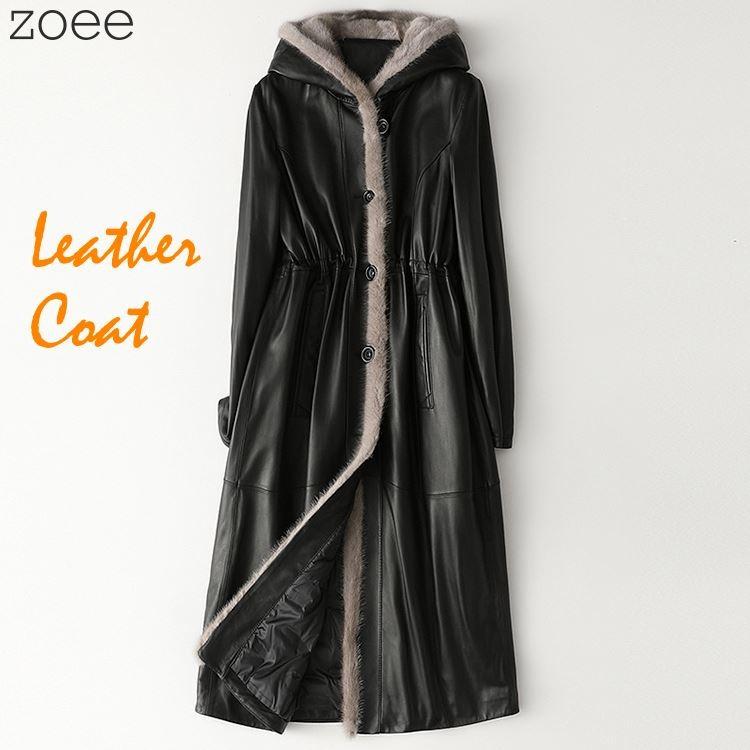 ラムレザーコート ダウン90% ミンクファー ダウンコート レディース アウター 秋冬 コート ブラック M/L/2L/3L/4L f1b30 | 