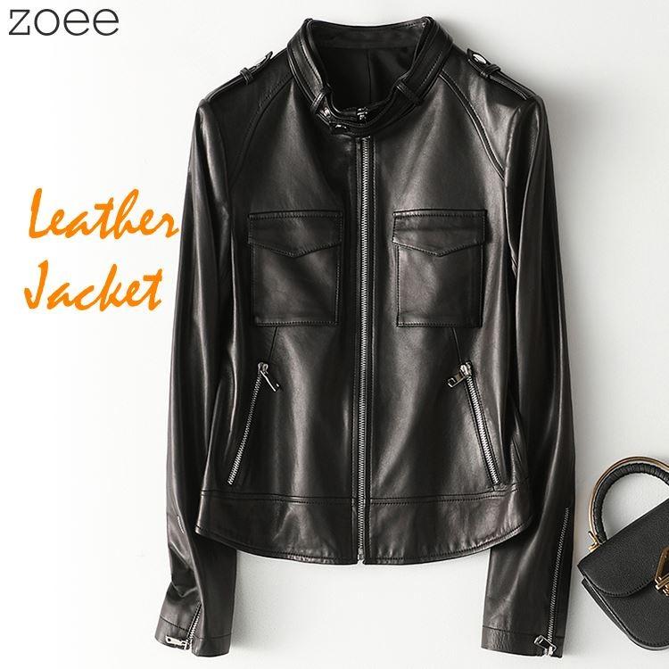 ライダースジャケット レザージャケット レディース 秋冬 アウター シングル 本革 ラムレザー ブラック M/L/2L f1b31 | 