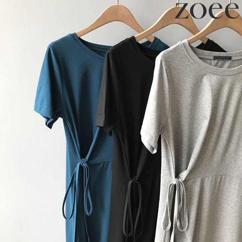 Tシャツワンピース 半袖 無地 レディース トップス ワンピース シンプル ミモレ丈 ロング丈 グレー/ブラック/ブルー フリーサイズ fa01 |  | 02