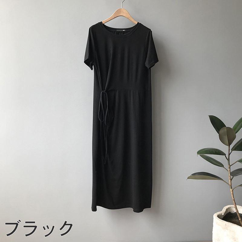 Tシャツワンピース 半袖 無地 レディース トップス ワンピース シンプル ミモレ丈 ロング丈 グレー/ブラック/ブルー フリーサイズ fa01 |  | 09