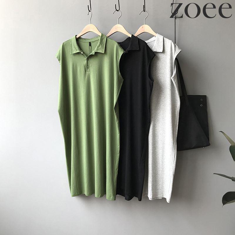 ワンピース ミモレ丈 ポロシャツ レディース トップス ワンピース 無地 ノースリーブ シンプル グレー/グリーン/ブラック フリーサイズ fa04 |  | 03