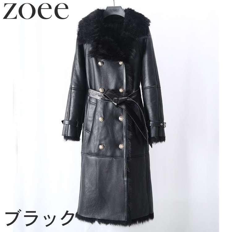 ラムムートンコート レディース 冬アウター スペイン産ラムムートン使用 トレンチコート 本革 ラムレザー ブラック パープル M G1a03 G1a03 Zoeeヤフー店 通販 Yahoo ショッピング