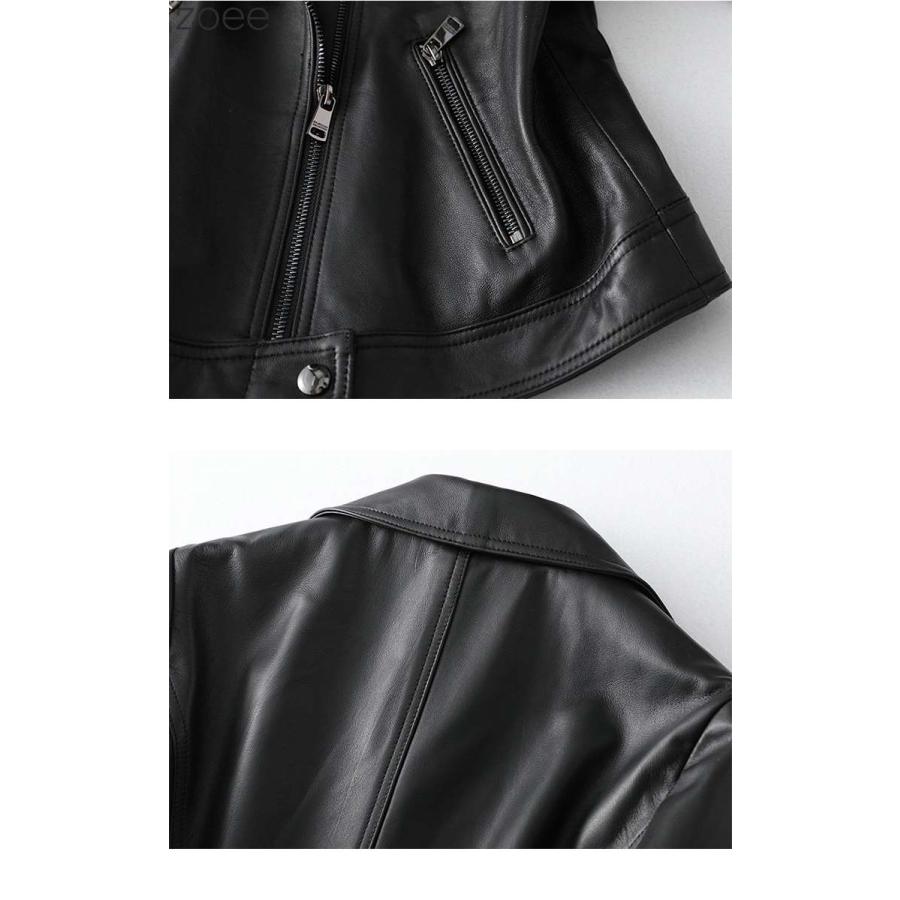 ライダースジャケット レディース アウター 秋冬 ダブル 女性 本革 羊革 可愛い ショート丈 長袖 ブラック M/L/2L/3L/4L g1b02 |  | 04