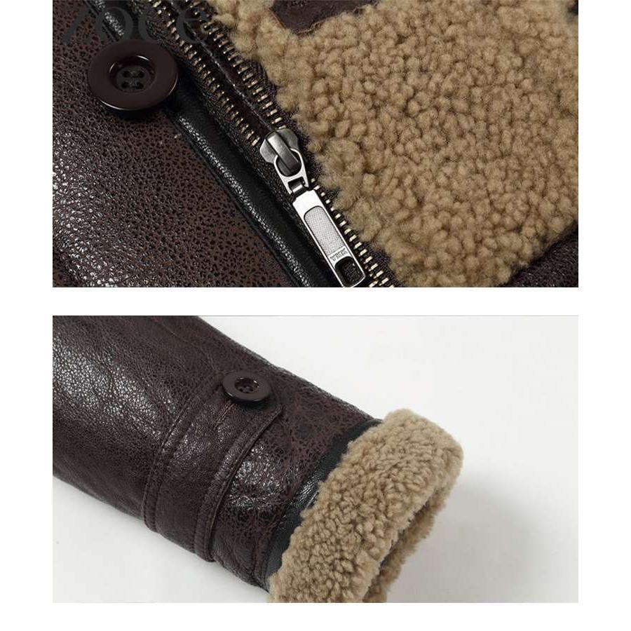 ムートンコート メンズ アウター 冬 ラムレザー使用 フード ブラウン/ブラック M/L/2L/3L/4L/5L g4a11の画像