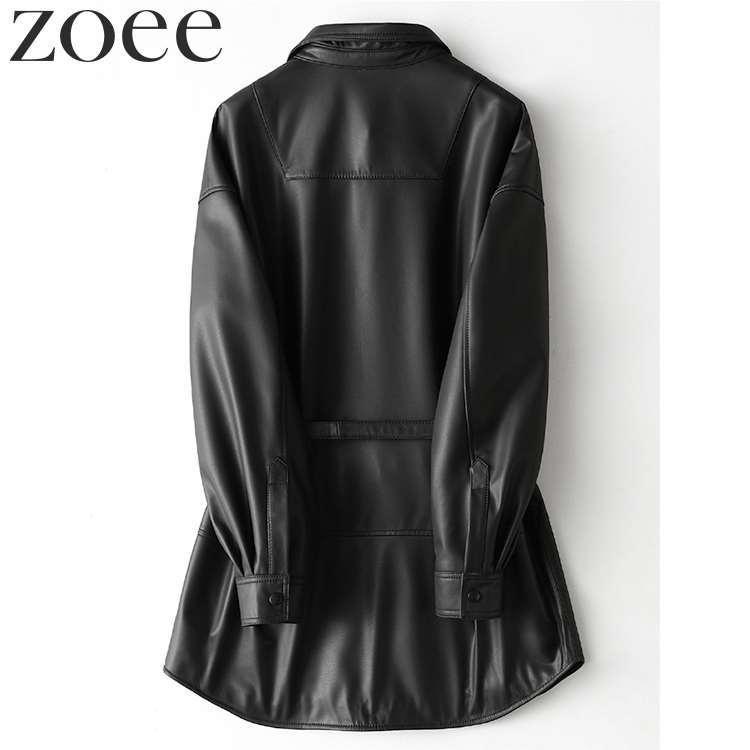 ラムレザーコート レディース 秋冬 アウター 本革 ベルト付き ブラック