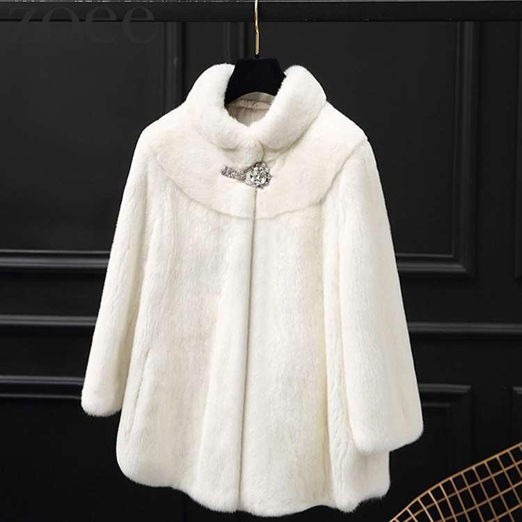 ミンクファージャケット 7分袖 ショート丈 レディース 秋冬 アウター 高級 贅沢 アイボリー M/L/2L/3L h1e41の画像