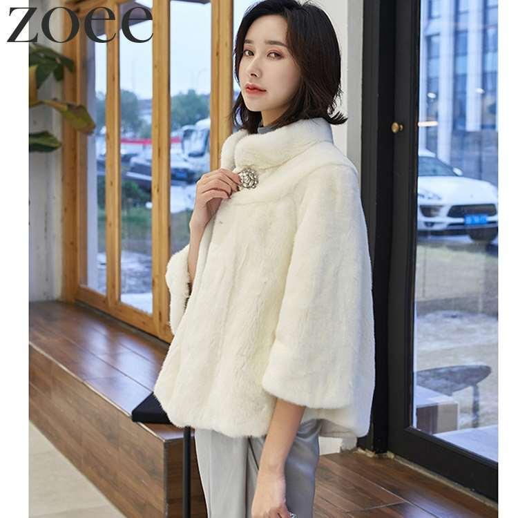 ミンクファージャケット 7分袖 ショート丈 レディース 秋冬 アウター 高級 贅沢 アイボリー M/L/2L/3L h1e41の画像