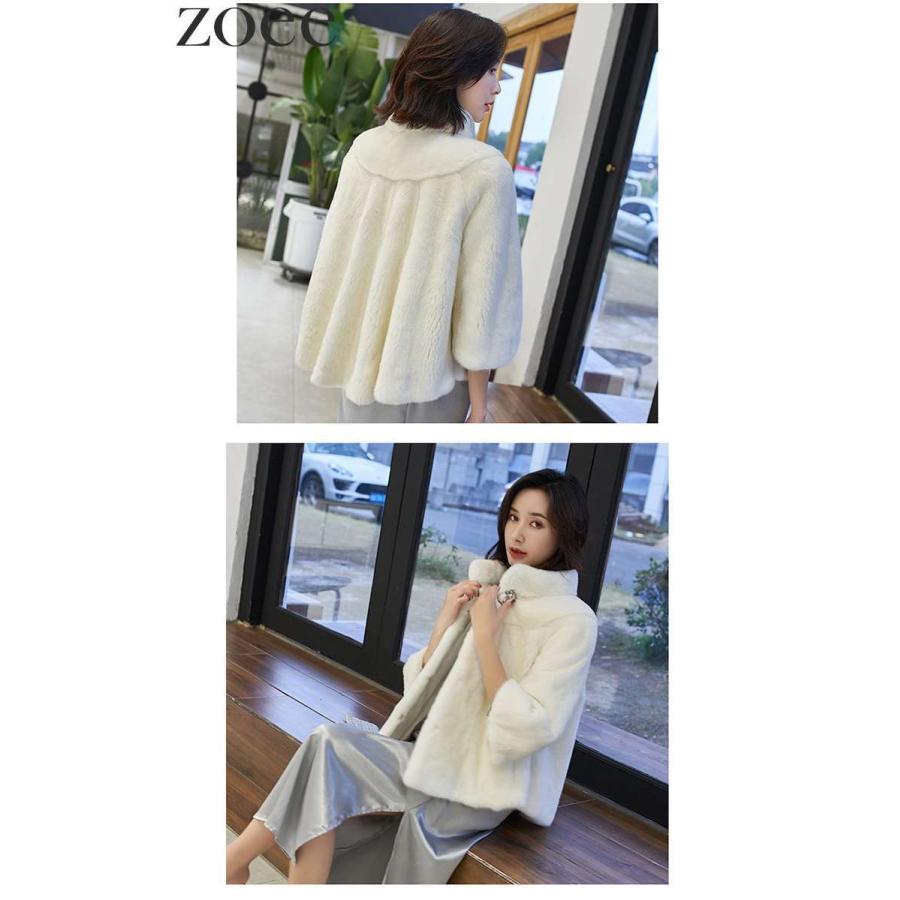 ミンクファージャケット 7分袖 ショート丈 レディース 秋冬 アウター 高級 贅沢 アイボリー M/L/2L/3L h1e41の画像