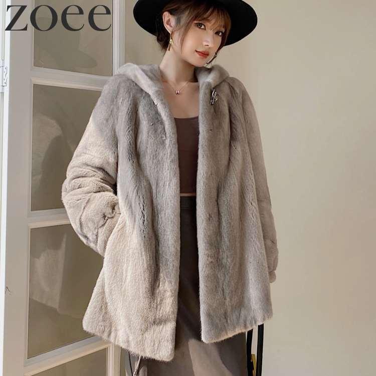 ミンクファーコート デンマーク産ミンクファー使用 フード付き