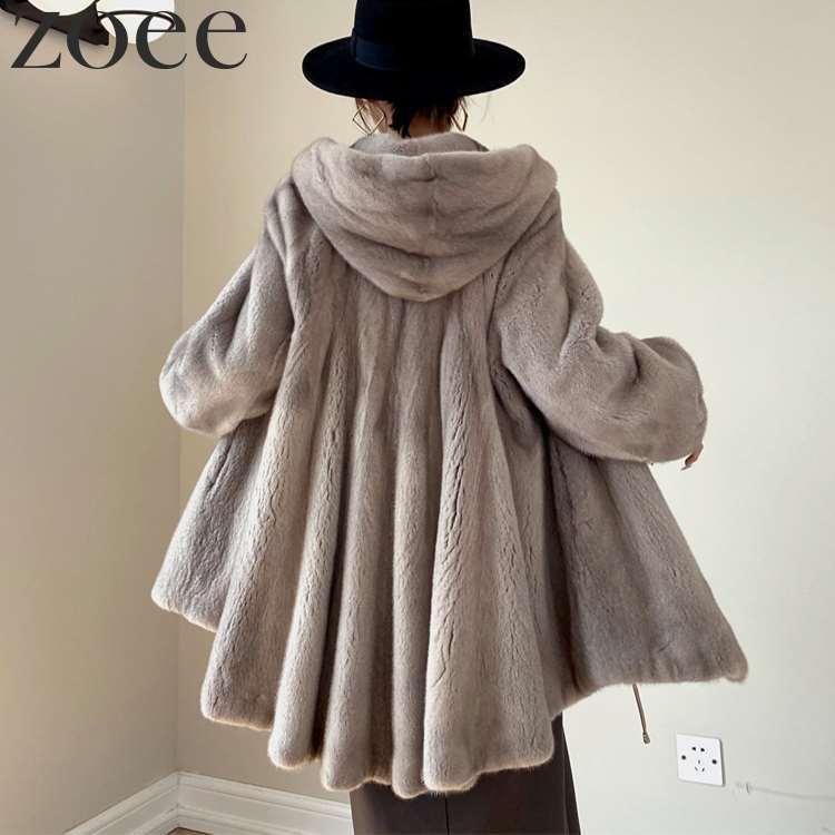 ミンクファーコート デンマーク産ミンクファー使用 フード付き