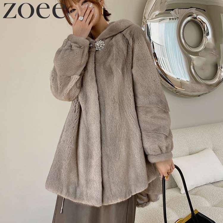 ミンクファーコート デンマーク産ミンクファー使用 フード付き