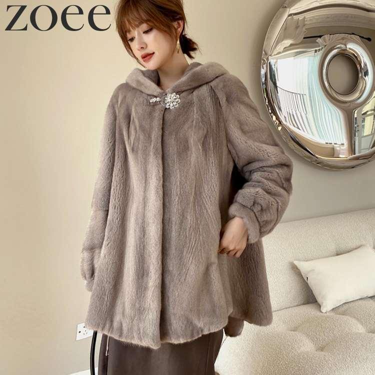 ミンクファーコート デンマーク産ミンクファー使用 フード付き