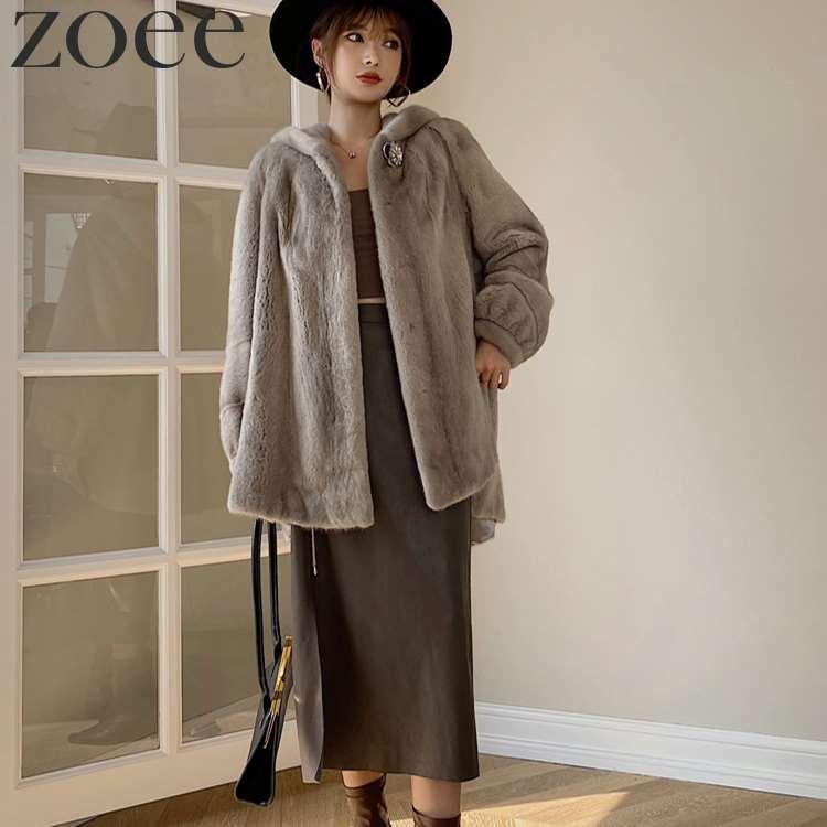 ミンクファーコート デンマーク産ミンクファー使用 フード付き