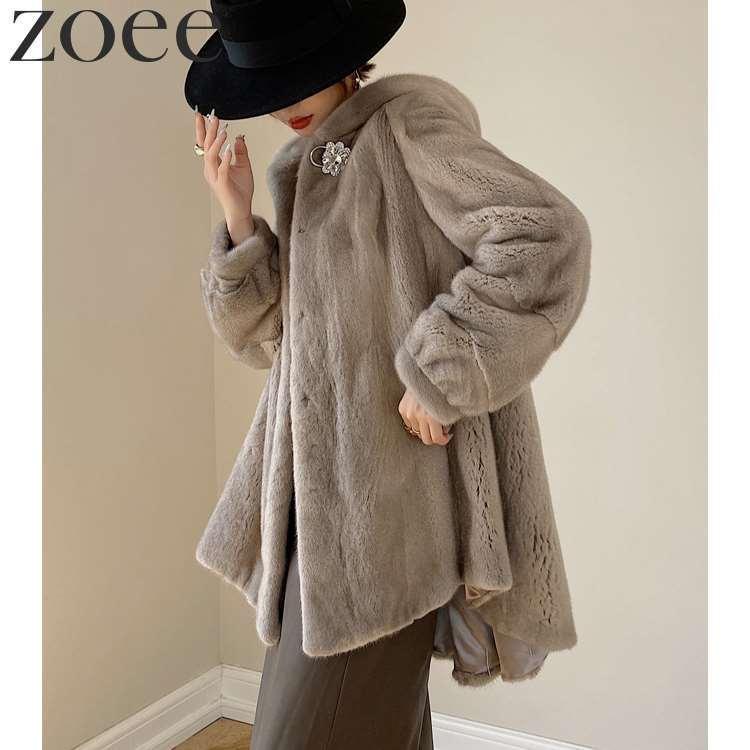 ミンクファーコート デンマーク産ミンクファー使用 フード付き