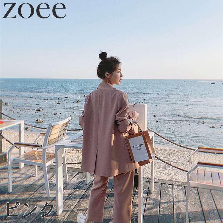 セットアップスーツ レディース 春 秋 アウター 薄手 ジャケット&パンツの2点セット ピンク/ブラック S/M/L/2L h1s19 |  | 05