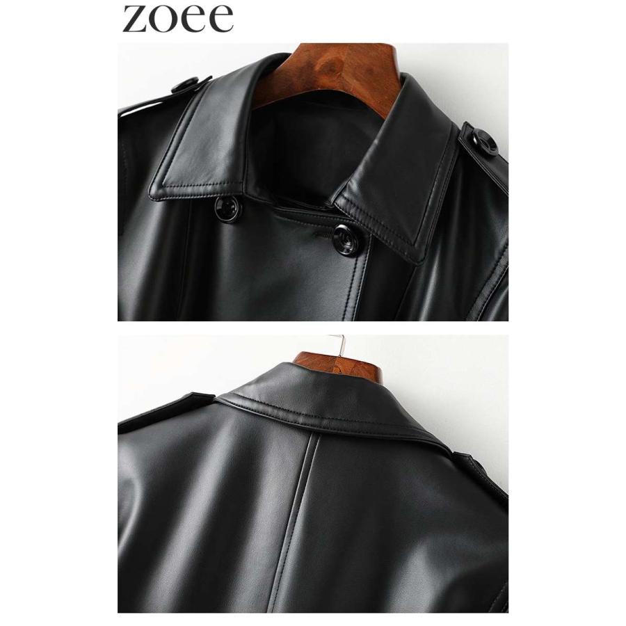 レザートレンチコート レディース 秋冬 アウター ブラック 2L/3L/4L/5L i1b06 |  | 04