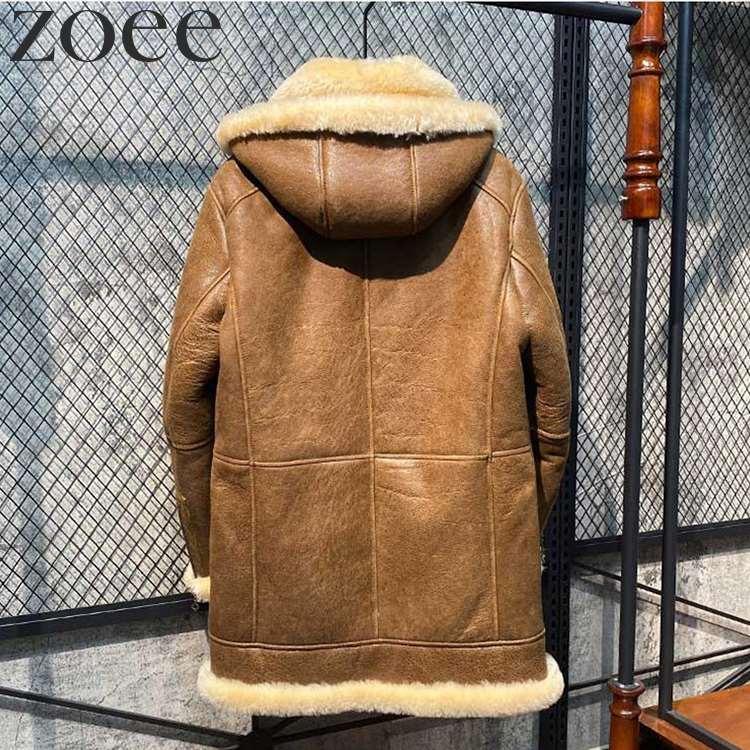 Wフェイスラムムートンコート メンズ 秋冬 アウター フード付き ラムレザー 本革 ブラウン M/L/2L/3L/4L/5L i4a06の画像