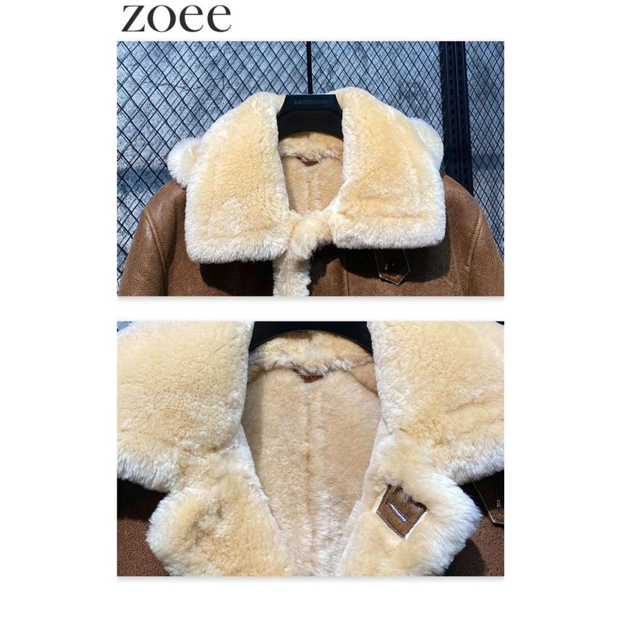 Wフェイスラムムートンコート メンズ 秋冬 アウター フード付き ラムレザー 本革 ブラウン M/L/2L/3L/4L/5L i4a06の画像