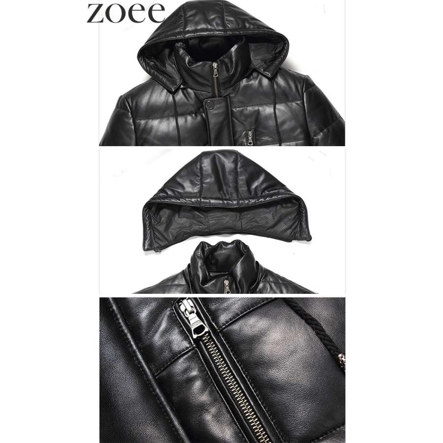 フード付きラムレザーコート ダウン90% 本革 メンズ 秋冬 アウター ブラック L/2L/3L/4L i4b19 |  | 03