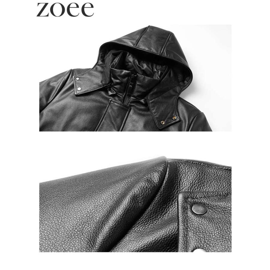 フード付き牛革レザーコート ダウン90% メンズ 秋冬 アウター ブラック L/2L/3L/4L/5L i4b20 |  | 03