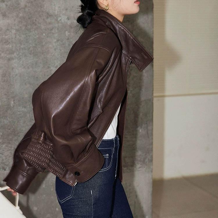 高級 ラムレザー ファーライナー ブルゾン 短丈 カーキチャコール セール】新色追加【選べる2タイプ】フェイクレザーブルゾン/裾ドロスト