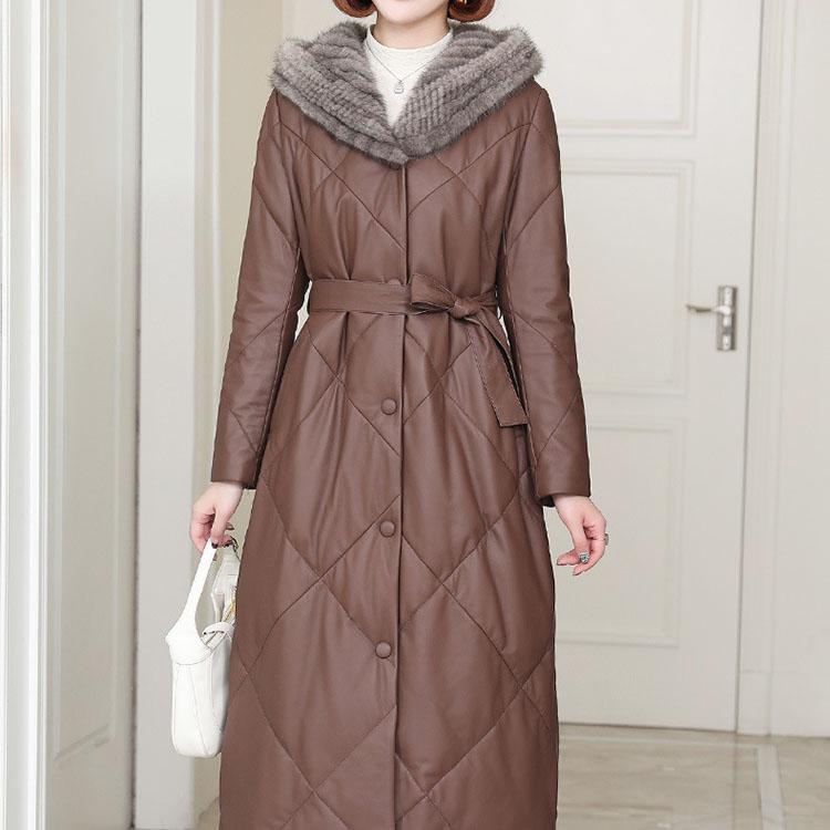 【極美品】XL パルティーナ ラムレザー ミンク　ロングコート レディース 高級ミンク毛皮ロングコート・リバーシブル革ロングコートでおしゃれ