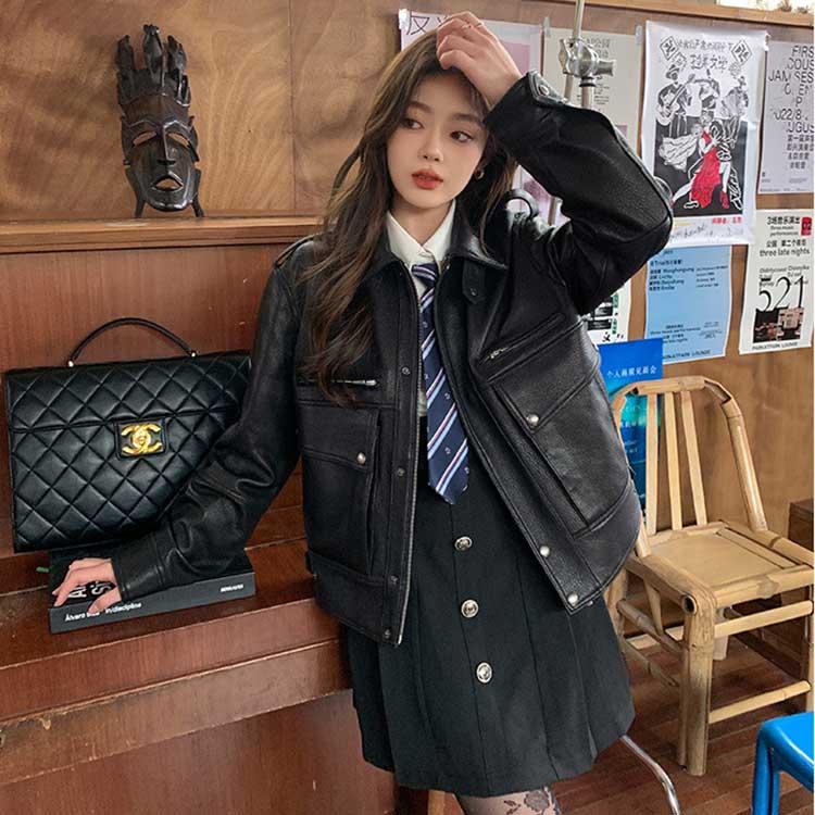 ラムレザー レザー コート アウター 長袖 ジャケット ショート レディース 秋冬 本革 ブラック/ブラウン S/M/L k1b60 |  | 12