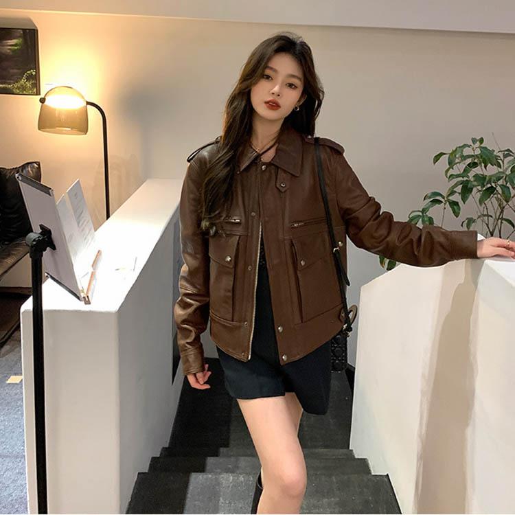 ラムレザー レザー コート アウター 長袖 ジャケット ショート レディース 秋冬 本革 ブラック/ブラウン S/M/L k1b60 |  | 08