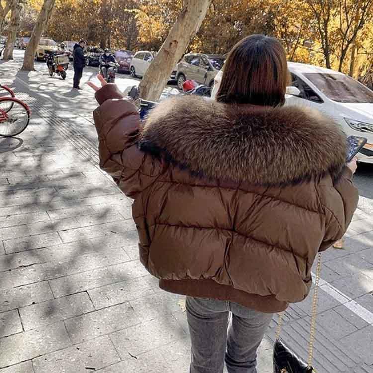 全3色 ラクーンファー付き ダウンジャケット コート リブ袖 裾リブ